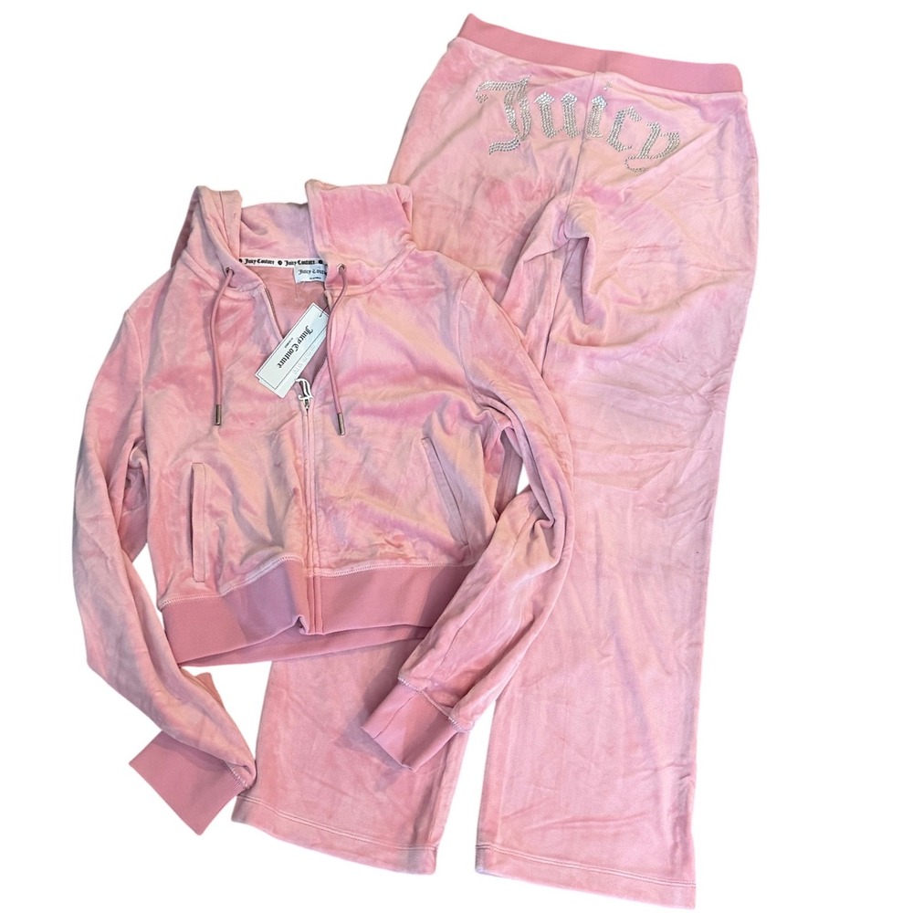 Juicy Couture Pink Velour Rhinestone Tracksuit Set Size M NWT